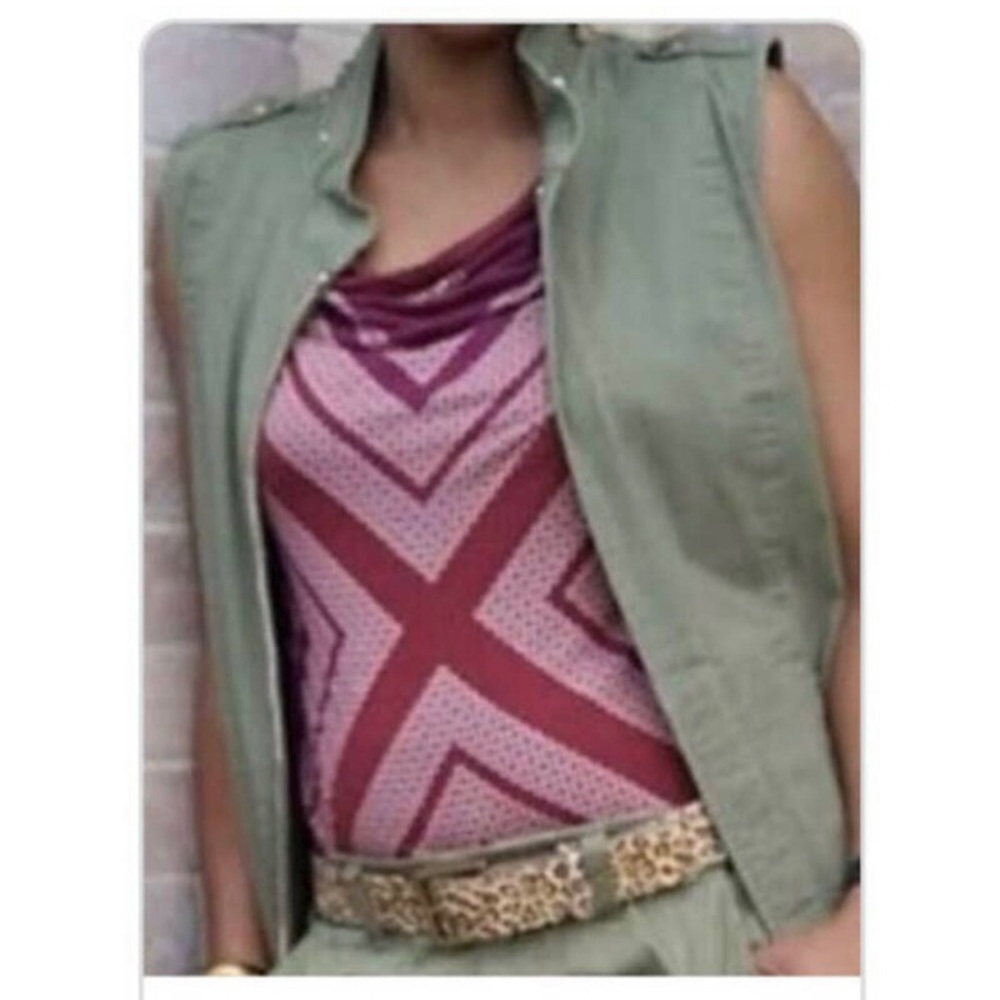 CABI Style #3084 Maroon Geometric Printed Drape Neck Tank Top, Medium